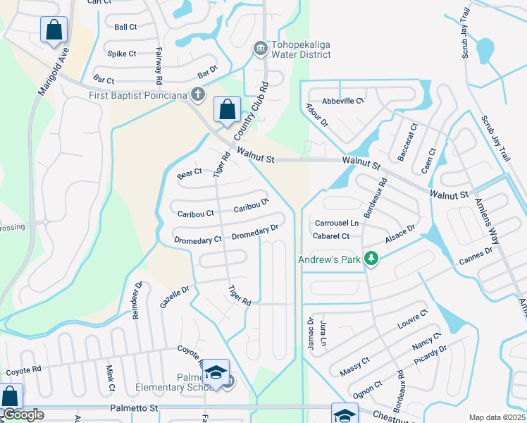 map of restaurants, bars, coffee shops, grocery stores, and more near 717 Dromedary Drive in Kissimmee