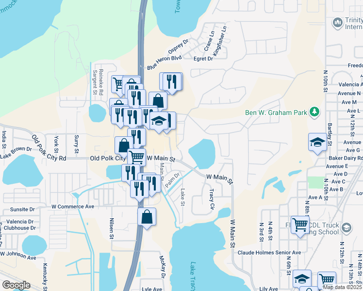 map of restaurants, bars, coffee shops, grocery stores, and more near 7016 Hemingway Circle in Haines City
