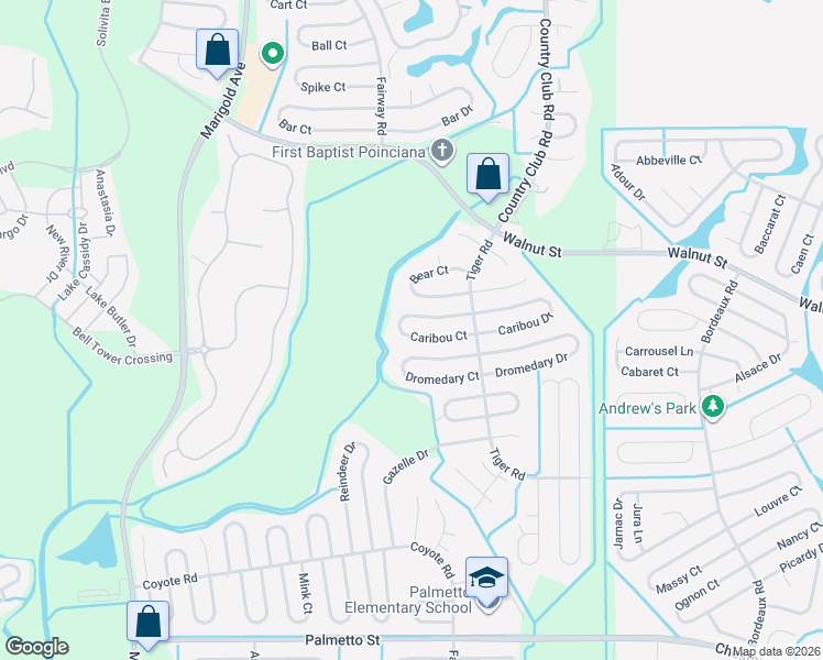 map of restaurants, bars, coffee shops, grocery stores, and more near 639 Caribou Court in Poinciana