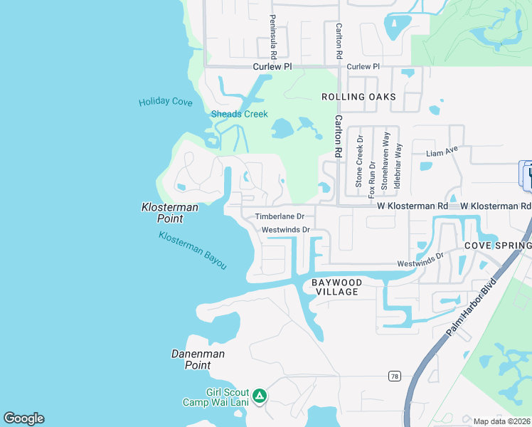 map of restaurants, bars, coffee shops, grocery stores, and more near 210 Timberlane Drive in Palm Harbor