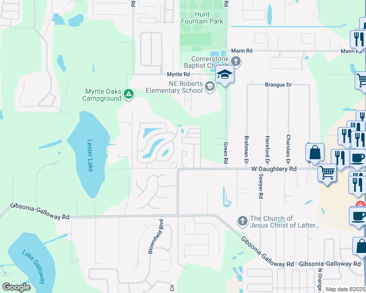 map of restaurants, bars, coffee shops, grocery stores, and more near 6232 Senic View Drive in Lakeland