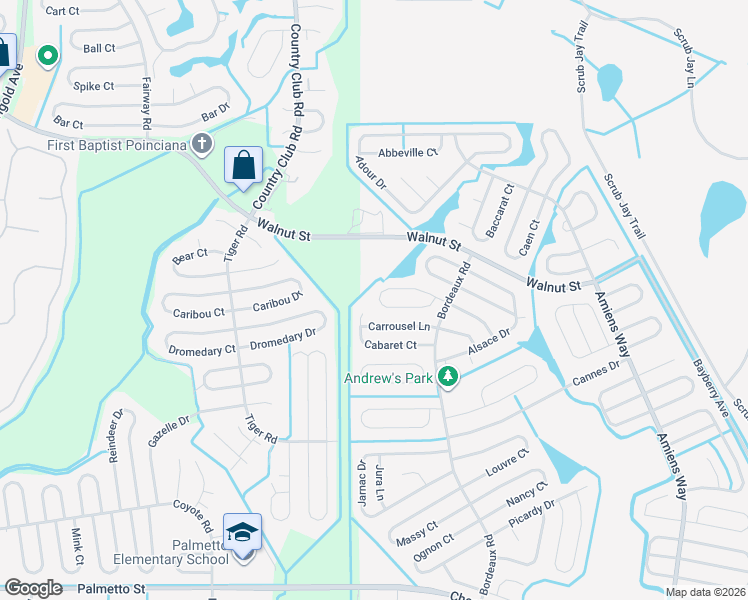 map of restaurants, bars, coffee shops, grocery stores, and more near 837 Blanc Court in Kissimmee