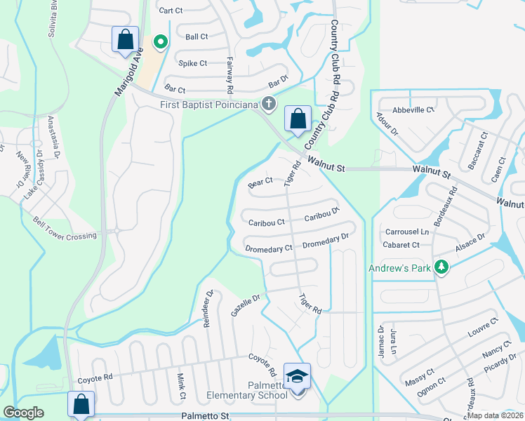 map of restaurants, bars, coffee shops, grocery stores, and more near 617 Caribou Court in Kissimmee