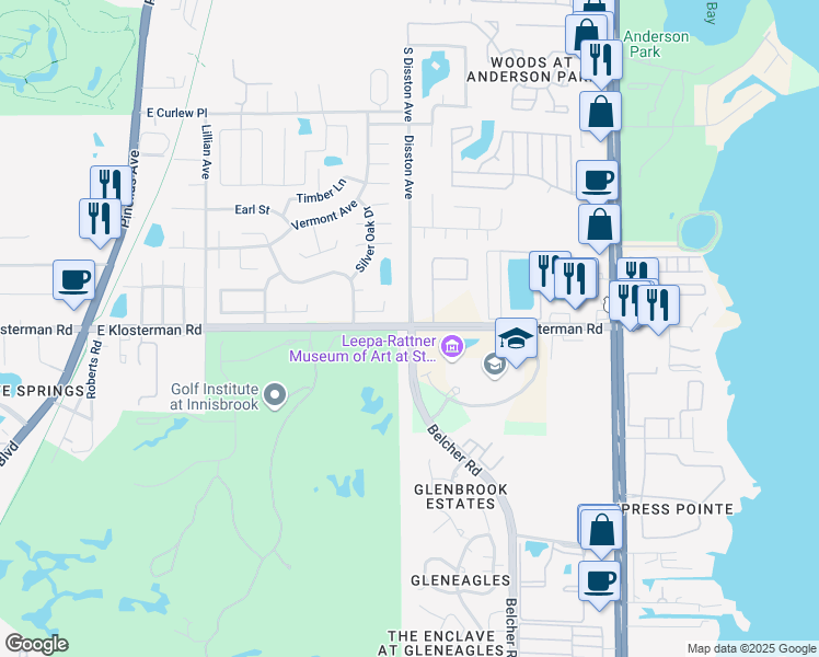 map of restaurants, bars, coffee shops, grocery stores, and more near East Klosterman Road in Tarpon Springs