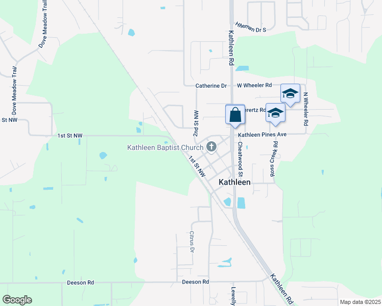 map of restaurants, bars, coffee shops, grocery stores, and more near 4003 1st Street Northwest in Lakeland