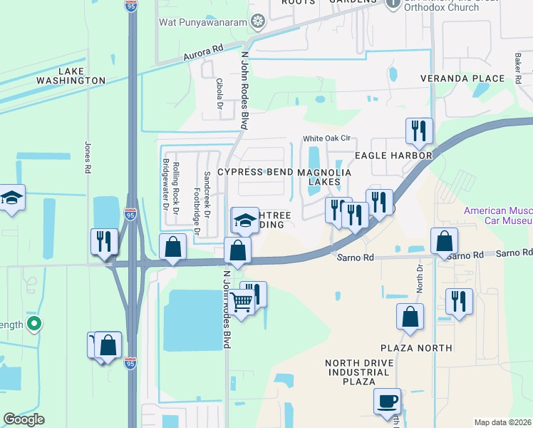 map of restaurants, bars, coffee shops, grocery stores, and more near 4780 Decatur Circle in Melbourne