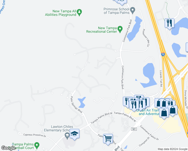 map of restaurants, bars, coffee shops, grocery stores, and more near 17213 Broadoak Drive in Tampa