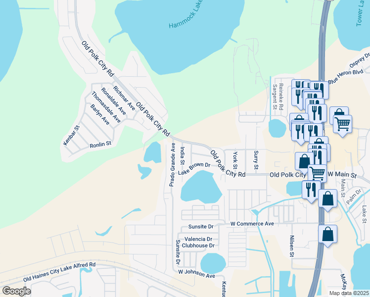 map of restaurants, bars, coffee shops, grocery stores, and more near 1911 Polk City Road in Haines City