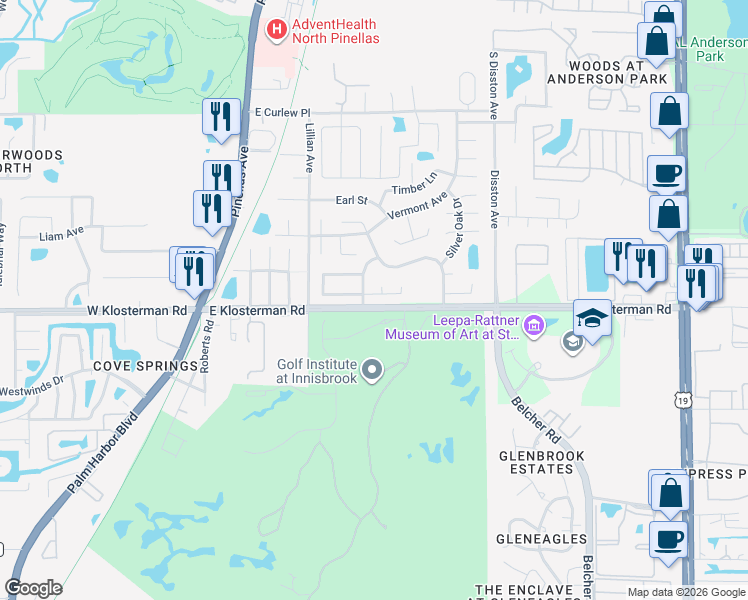 map of restaurants, bars, coffee shops, grocery stores, and more near 1441 Burning Tree Road in Tarpon Springs