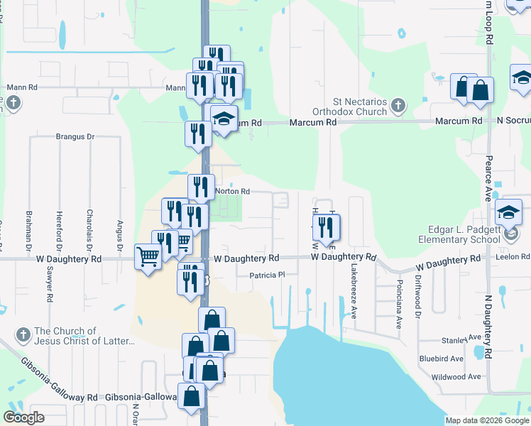 map of restaurants, bars, coffee shops, grocery stores, and more near 810 Norton Road in Lakeland