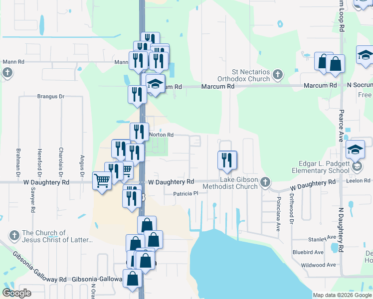 map of restaurants, bars, coffee shops, grocery stores, and more near 810 Norton Road in Lakeland
