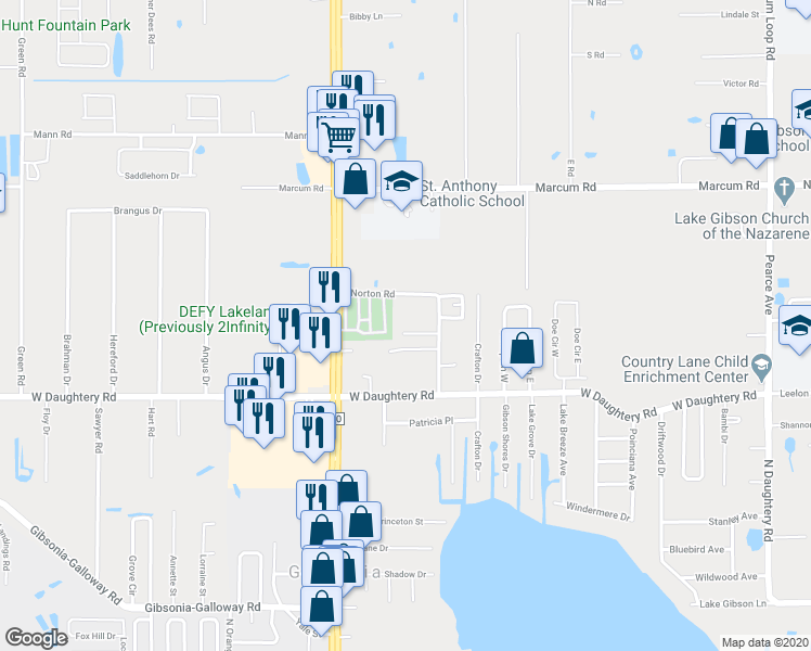 map of restaurants, bars, coffee shops, grocery stores, and more near 839 Trina Lane in Lakeland