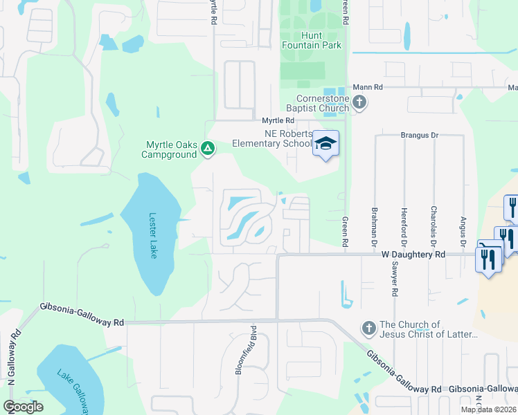 map of restaurants, bars, coffee shops, grocery stores, and more near 2146 Silver Re Drive in Lakeland