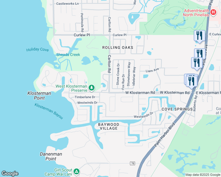 map of restaurants, bars, coffee shops, grocery stores, and more near 1718 Coppertree Drive in Tarpon Springs