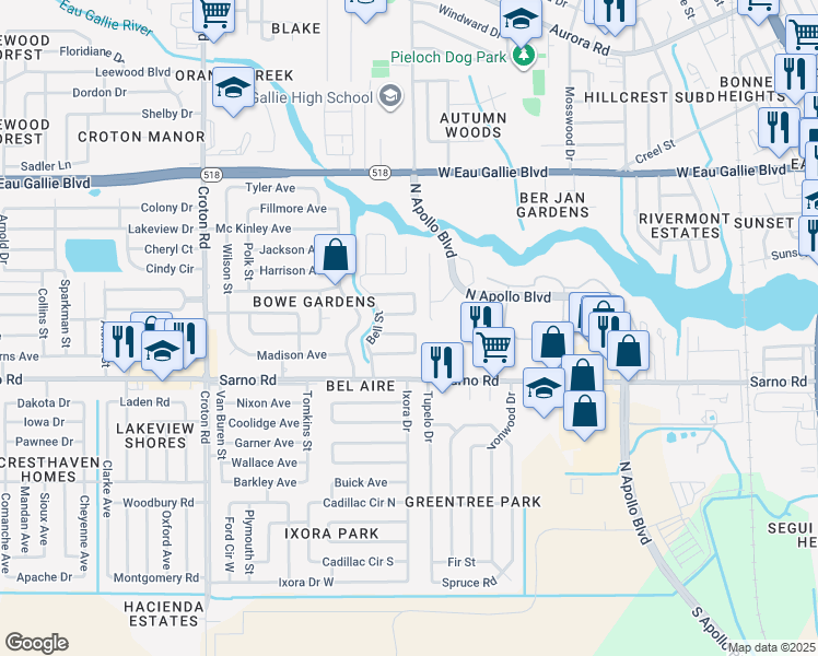 map of restaurants, bars, coffee shops, grocery stores, and more near 1640 Arthur Avenue in Melbourne