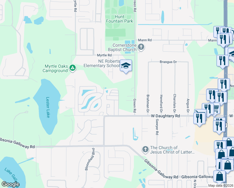 map of restaurants, bars, coffee shops, grocery stores, and more near 119 Scenic View Boulevard in Lakeland