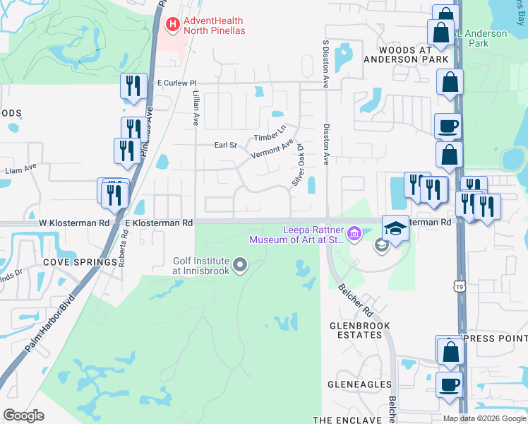 map of restaurants, bars, coffee shops, grocery stores, and more near 31 Leafwood Court in Tarpon Springs