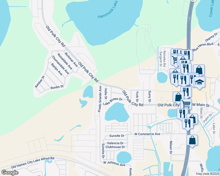 map of restaurants, bars, coffee shops, grocery stores, and more near 1911 Polk City Road in Haines City