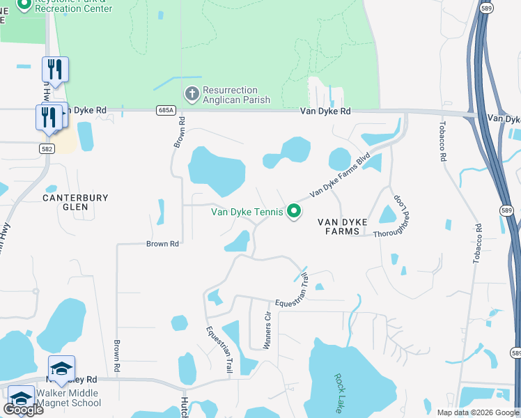 map of restaurants, bars, coffee shops, grocery stores, and more near 17304 Carriage Way in Odessa