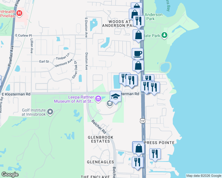 map of restaurants, bars, coffee shops, grocery stores, and more near 78 Lakeside Drive in Tarpon Springs