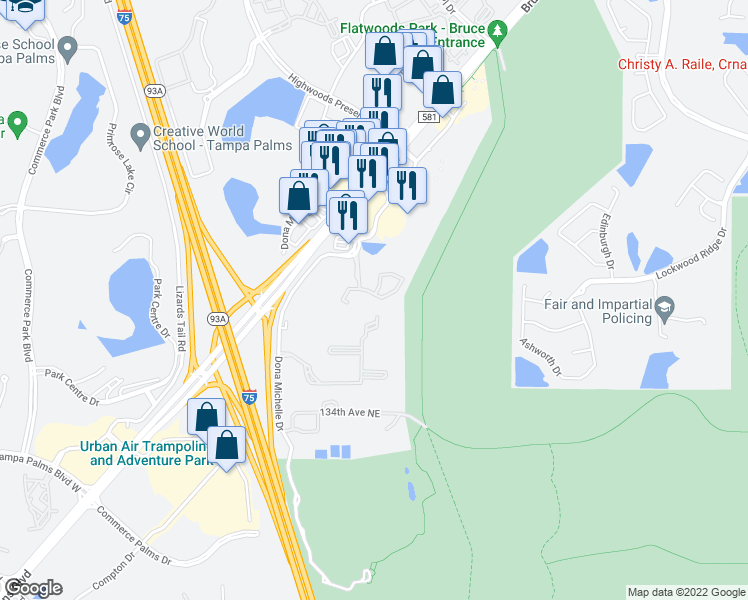 map of restaurants, bars, coffee shops, grocery stores, and more near 8569 Hunters Key Circle in Tampa