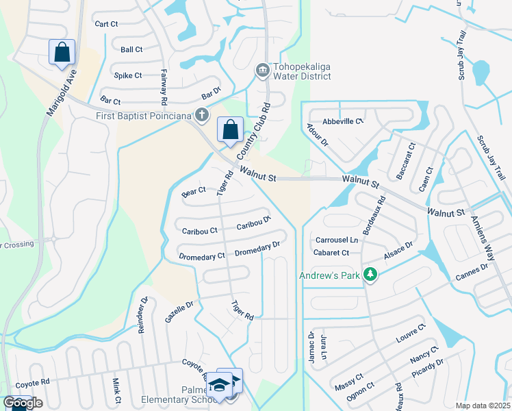map of restaurants, bars, coffee shops, grocery stores, and more near 719 Caribou Drive in Kissimmee
