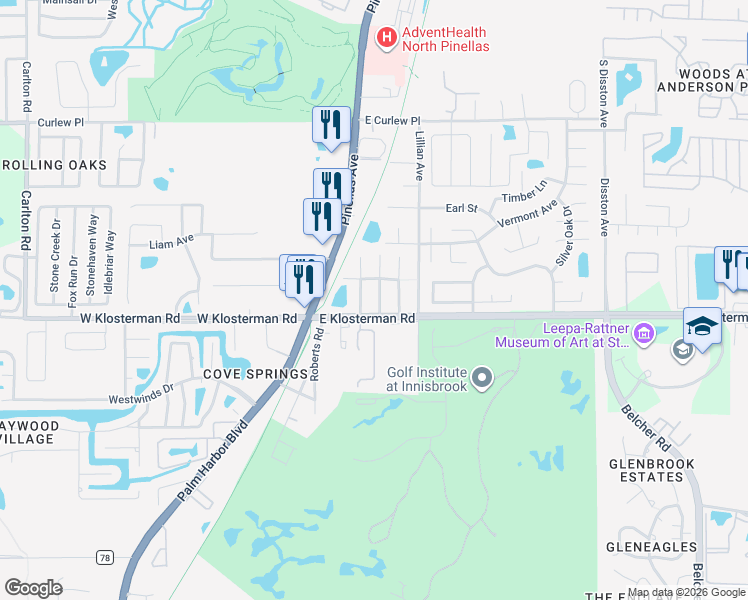 map of restaurants, bars, coffee shops, grocery stores, and more near 1988 Virginia Avenue in Tarpon Springs
