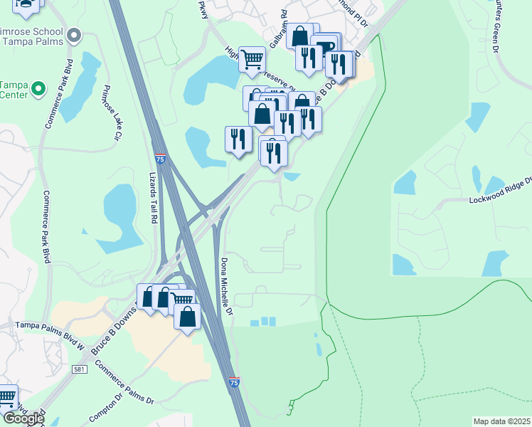 map of restaurants, bars, coffee shops, grocery stores, and more near 8520 Hunters Key Circle in Tampa
