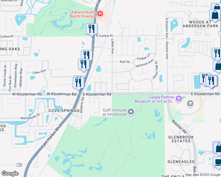 map of restaurants, bars, coffee shops, grocery stores, and more near 1950 Lillian Avenue in Tarpon Springs