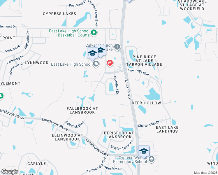 map of restaurants, bars, coffee shops, grocery stores, and more near 2965 Northfield Drive in Tarpon Springs
