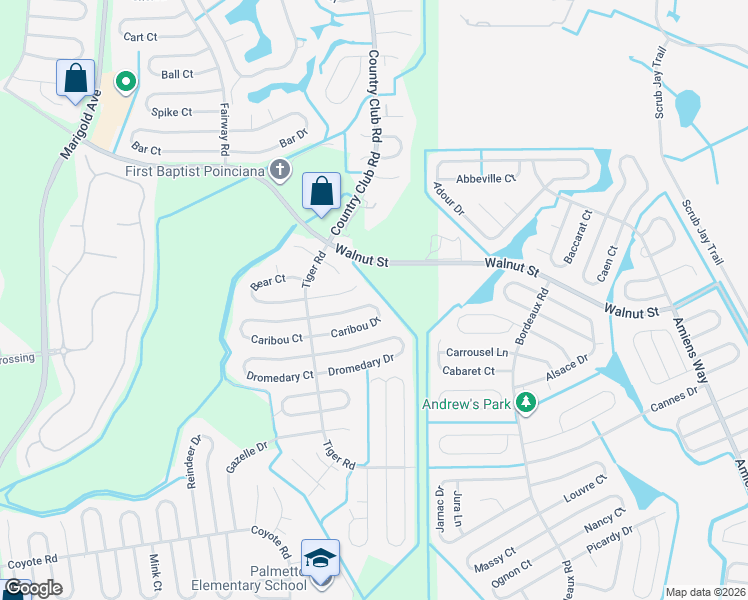 map of restaurants, bars, coffee shops, grocery stores, and more near 719 Caribou Drive in Kissimmee