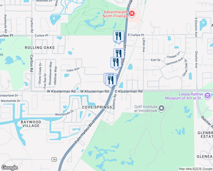 map of restaurants, bars, coffee shops, grocery stores, and more near in Tarpon Springs