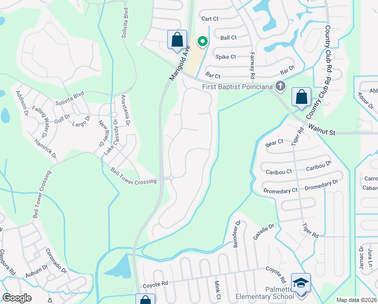 map of restaurants, bars, coffee shops, grocery stores, and more near 229 Rialto Road in Kissimmee