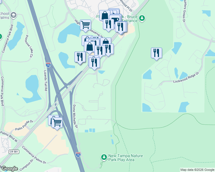 map of restaurants, bars, coffee shops, grocery stores, and more near 8641 Hunters Key Circle in Tampa