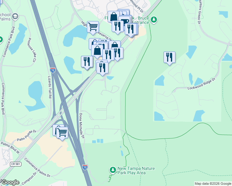 map of restaurants, bars, coffee shops, grocery stores, and more near 8641 Hunters Key Circle in Tampa