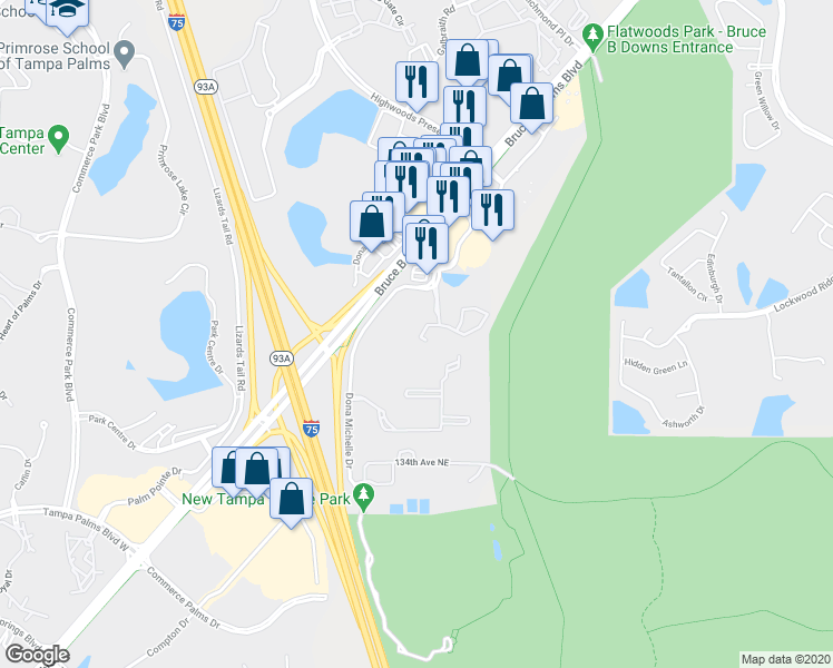 map of restaurants, bars, coffee shops, grocery stores, and more near 8520 Hunters Key Circle in Tampa