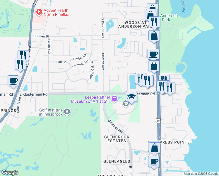 map of restaurants, bars, coffee shops, grocery stores, and more near 685 East Klosterman Road in Tarpon Springs
