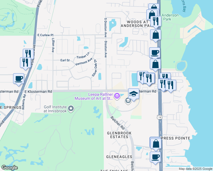 map of restaurants, bars, coffee shops, grocery stores, and more near 685 East Klosterman Road in Tarpon Springs
