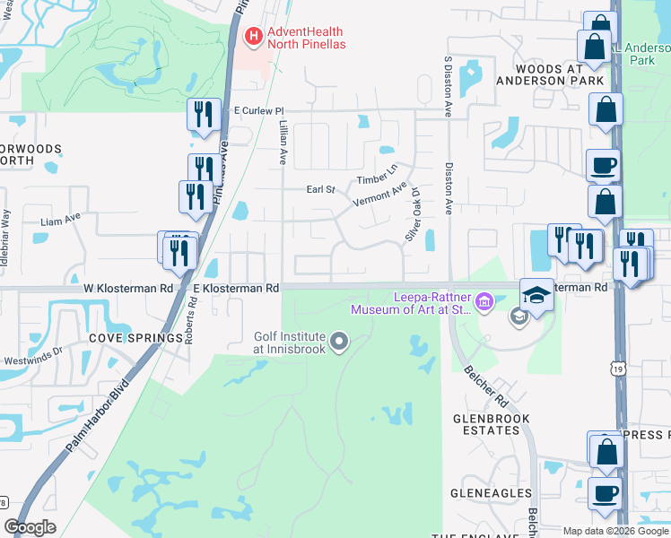 map of restaurants, bars, coffee shops, grocery stores, and more near 1441 Burning Tree Road in Tarpon Springs