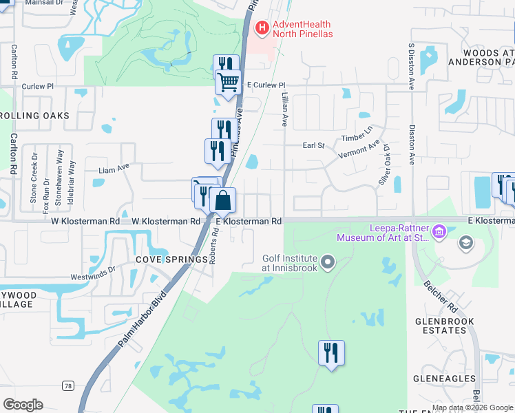 map of restaurants, bars, coffee shops, grocery stores, and more near 1988 Virginia Avenue in Tarpon Springs