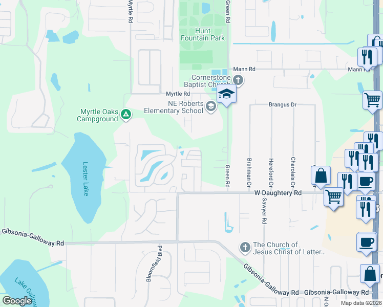 map of restaurants, bars, coffee shops, grocery stores, and more near 119 Scenic View Boulevard in Lakeland