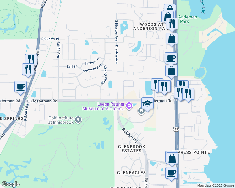 map of restaurants, bars, coffee shops, grocery stores, and more near 685 East Klosterman Road in Tarpon Springs