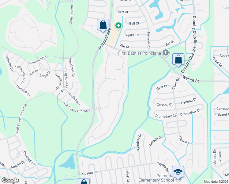 map of restaurants, bars, coffee shops, grocery stores, and more near 229 Rialto Road in Kissimmee