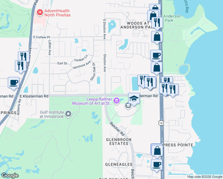 map of restaurants, bars, coffee shops, grocery stores, and more near 685 East Klosterman Road in Tarpon Springs
