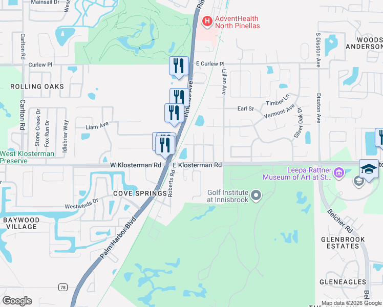 map of restaurants, bars, coffee shops, grocery stores, and more near 1990 Carolina Avenue in Tarpon Springs