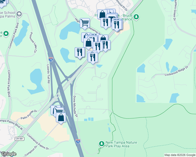 map of restaurants, bars, coffee shops, grocery stores, and more near 8569 Hunters Key Circle in Tampa