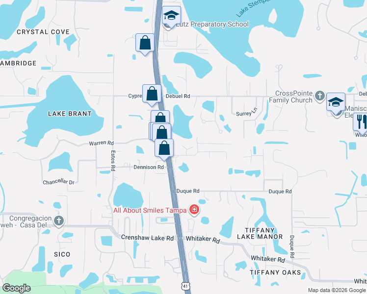 map of restaurants, bars, coffee shops, grocery stores, and more near 17402 Isabelle Ann Way in Lutz