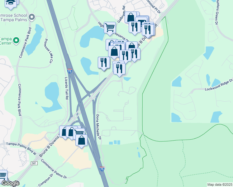 map of restaurants, bars, coffee shops, grocery stores, and more near 8530 Hunters Key Circle in Tampa