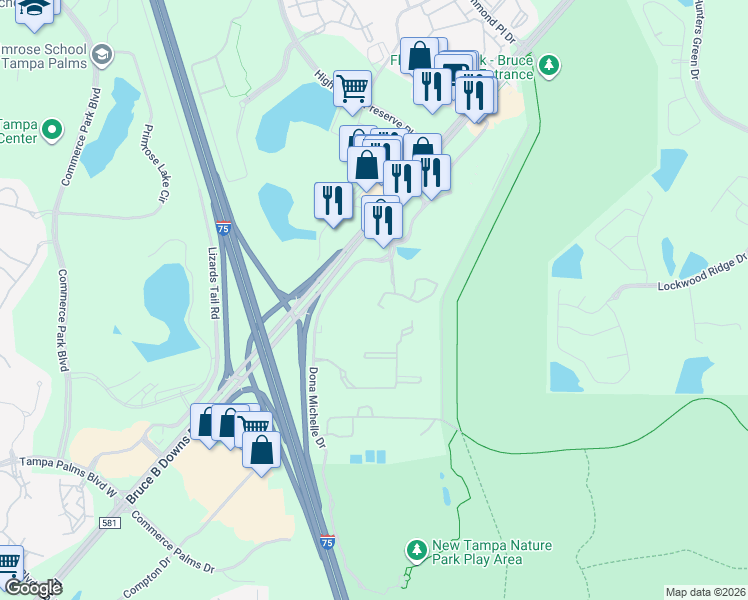 map of restaurants, bars, coffee shops, grocery stores, and more near 8520 Hunters Key Circle in Tampa