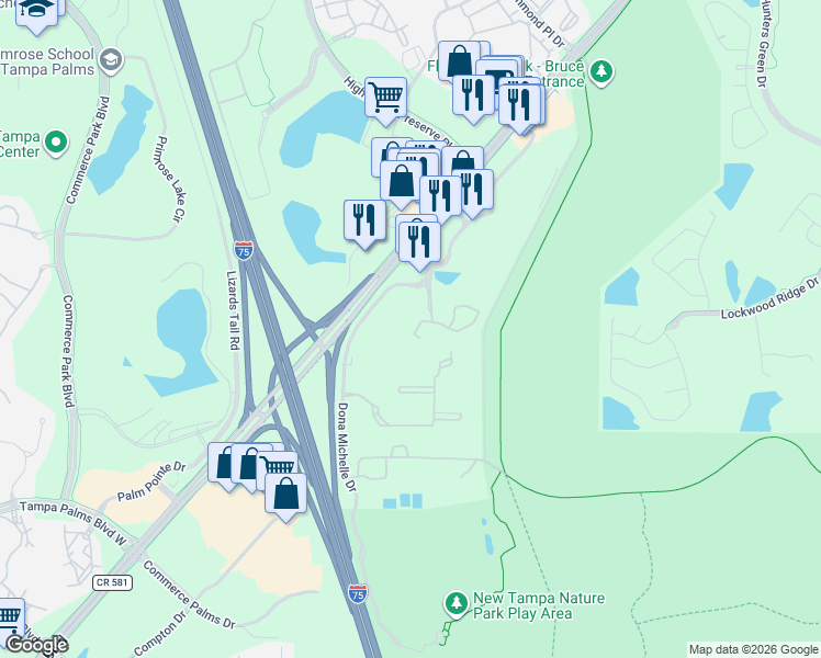 map of restaurants, bars, coffee shops, grocery stores, and more near 8520 Hunters Key Circle in Tampa